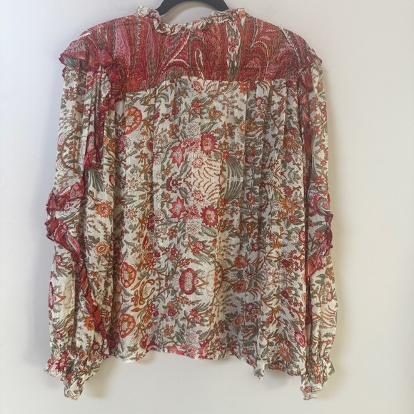 Miss June PARIS Helena boho peasant sheer floral tassel tie blouse OSFM - Picture 10 of 15